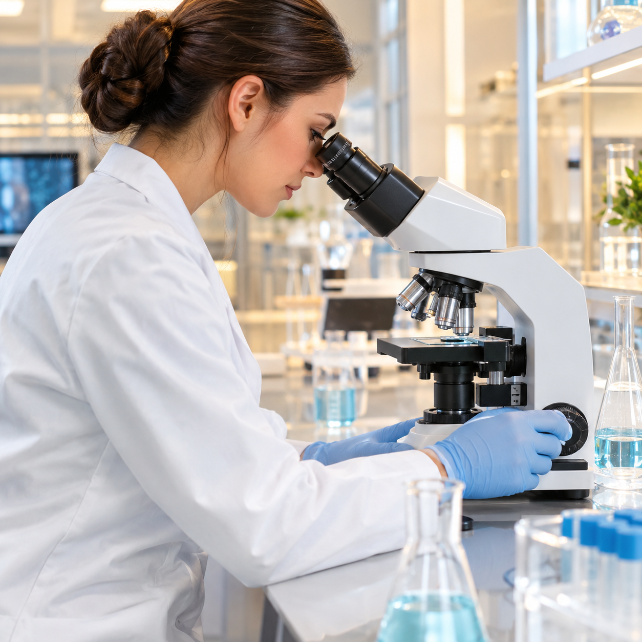 Scientist analyzing compounds in laboratory